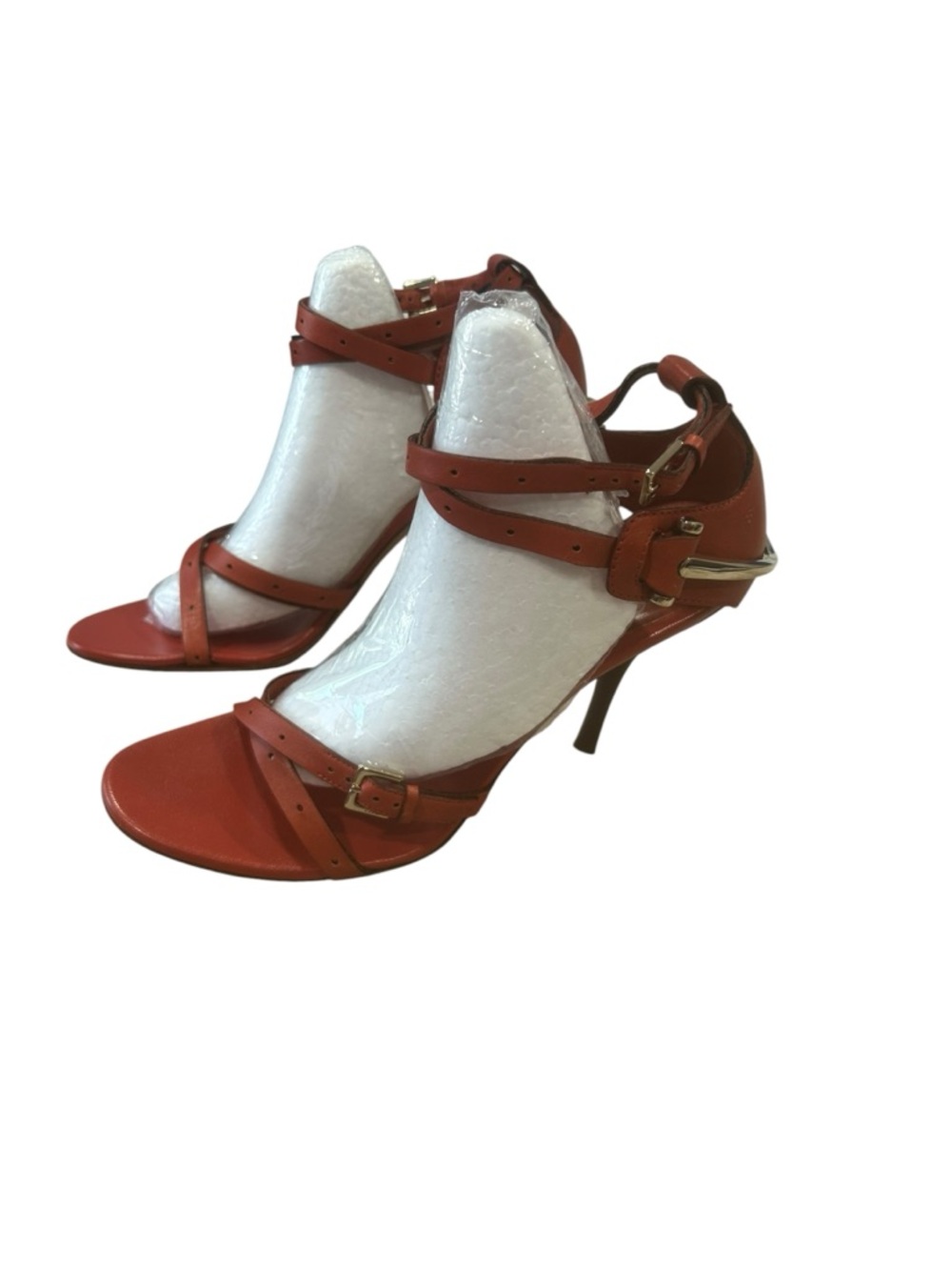 Gucci Women Sandals Strappy Heels Orange Red Leather Italy size 8B READ FLAWED - Picture 6 of 16